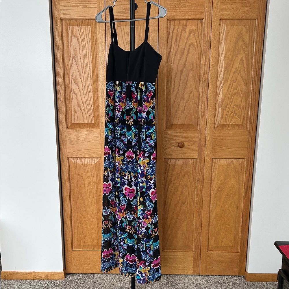 Nicole by Nicole Miller Black and Multicolor Floral Maxi Dress